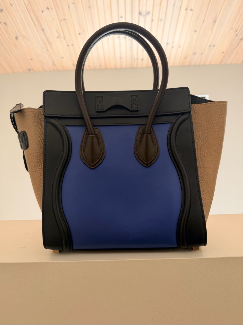 Celine Multicolor Blue Navy Tan Small Luggage Tote - Picture 2 of 4